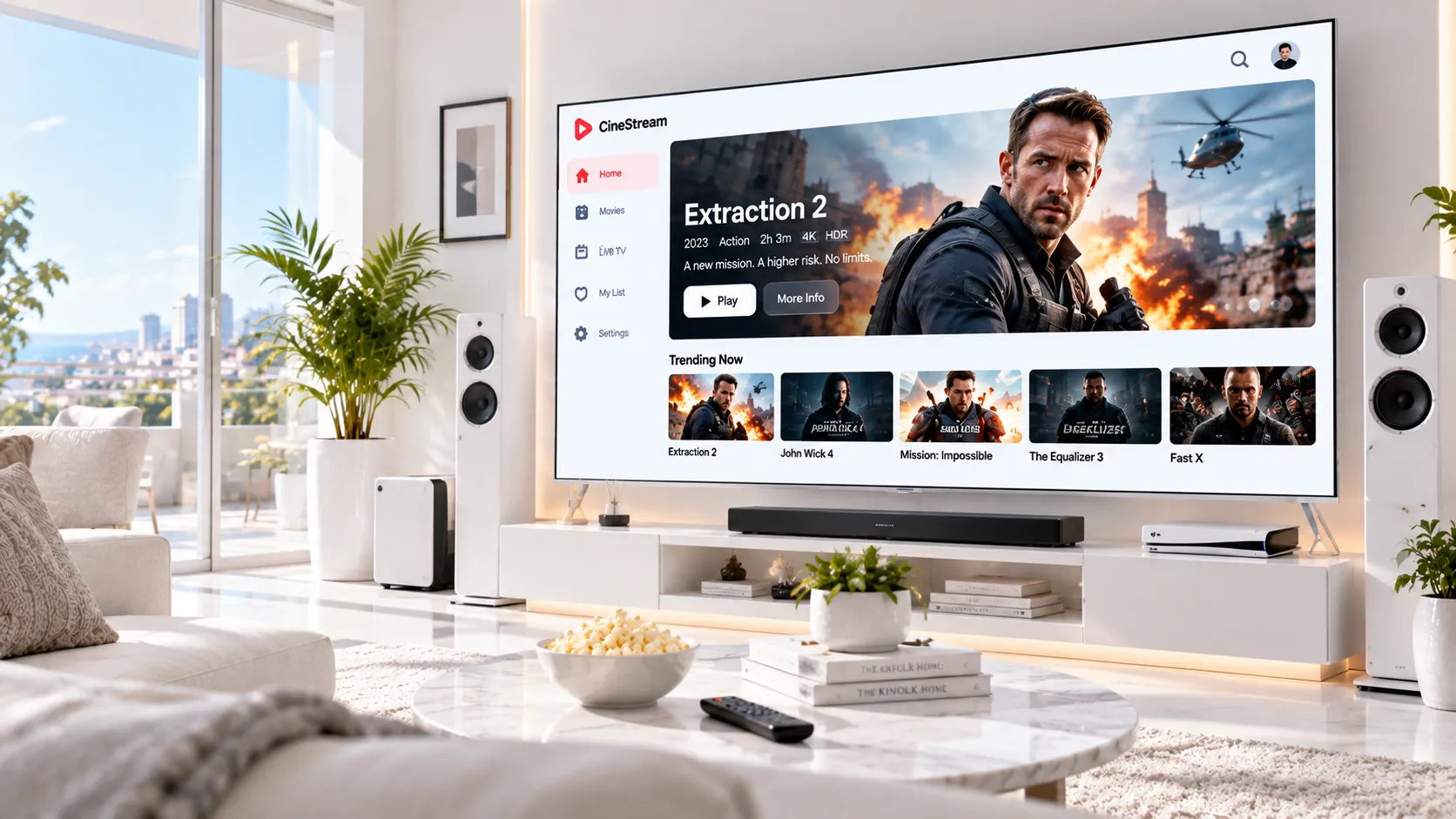 Diagram showing how IPTV streaming works over the internet to deliver live channels and on-demand content to connected devices
